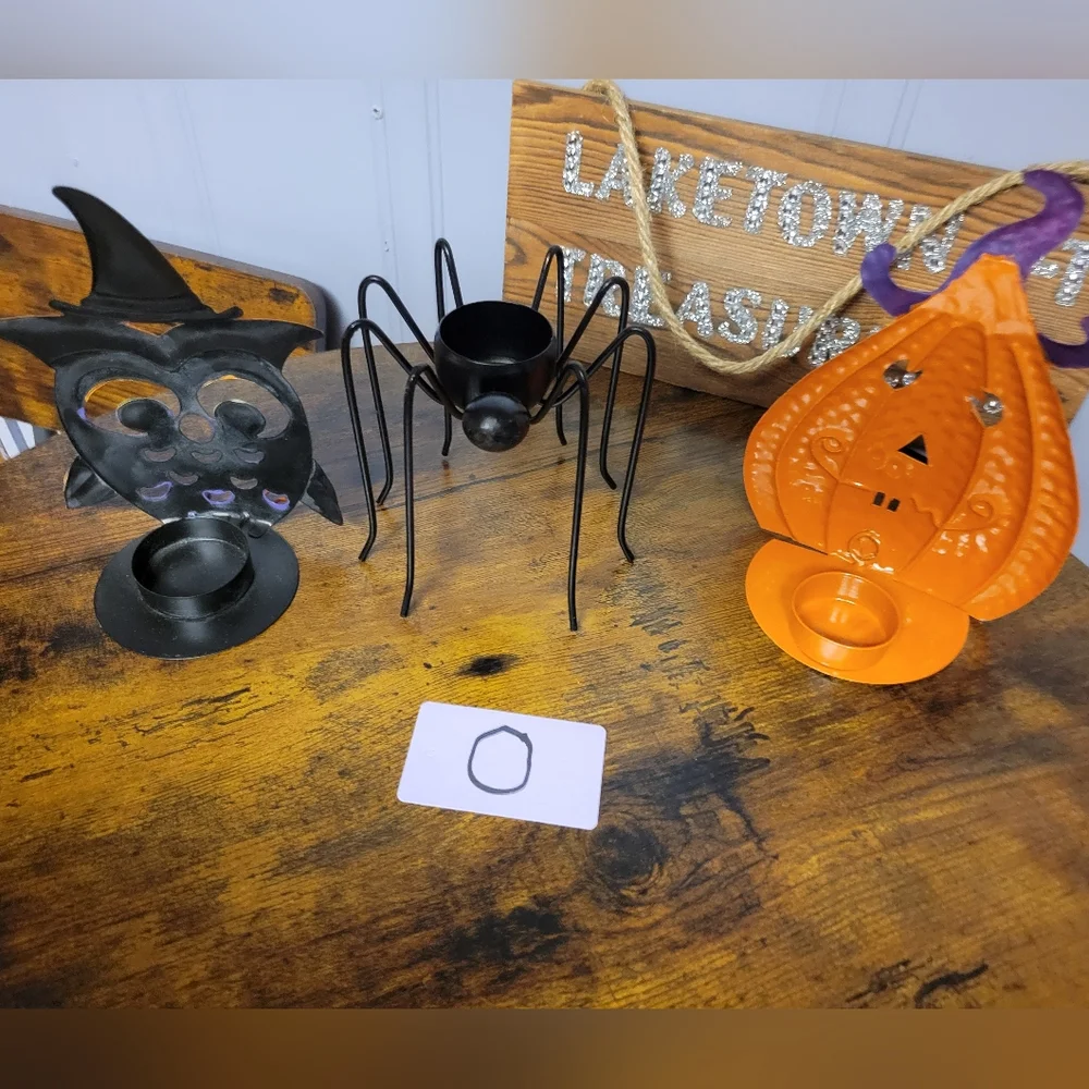 Halloween Owl, Spider, and Pumpkin candle holder